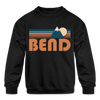 Bend, Oregon Youth Sweatshirt - Retro Mountain Youth Bend Crewneck Sweatshirt - black