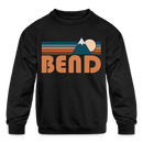 Bend, Oregon Youth Sweatshirt - Retro Mountain Youth Bend Crewneck Sweatshirt - black