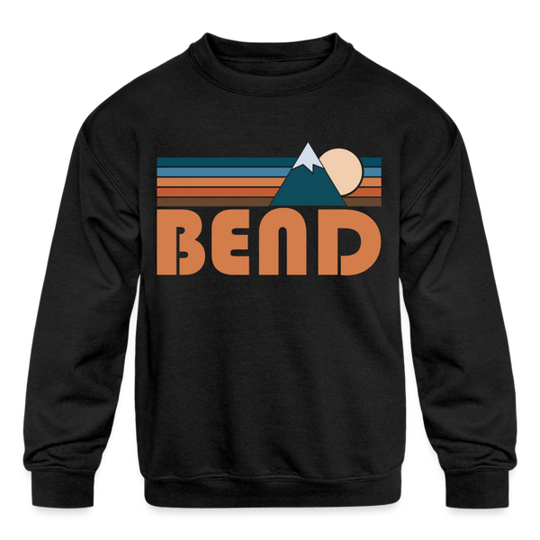 Bend, Oregon Youth Sweatshirt - Retro Mountain Youth Bend Crewneck Sweatshirt - black