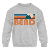 Bend, Oregon Youth Sweatshirt - Retro Mountain Youth Bend Crewneck Sweatshirt - heather gray
