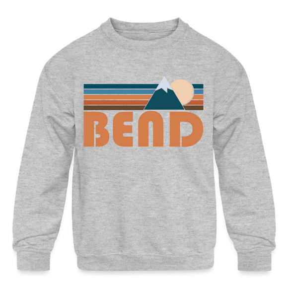 Bend, Oregon Youth Sweatshirt - Retro Mountain Youth Bend Crewneck Sweatshirt - heather gray