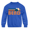 Bend, Oregon Youth Sweatshirt - Retro Mountain Youth Bend Crewneck Sweatshirt - royal blue