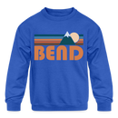 Bend, Oregon Youth Sweatshirt - Retro Mountain Youth Bend Crewneck Sweatshirt - royal blue