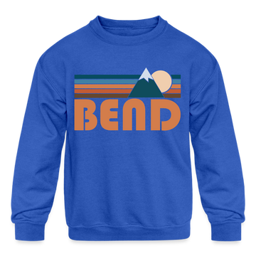 Bend, Oregon Youth Sweatshirt - Retro Mountain Youth Bend Crewneck Sweatshirt - royal blue