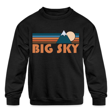 Big Sky, Montana Youth Sweatshirt - Retro Mountain Youth Big Sky Crewneck Sweatshirt - black