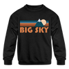 Big Sky, Montana Youth Sweatshirt - Retro Mountain Youth Big Sky Crewneck Sweatshirt - black