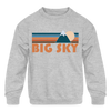 Big Sky, Montana Youth Sweatshirt - Retro Mountain Youth Big Sky Crewneck Sweatshirt - heather gray
