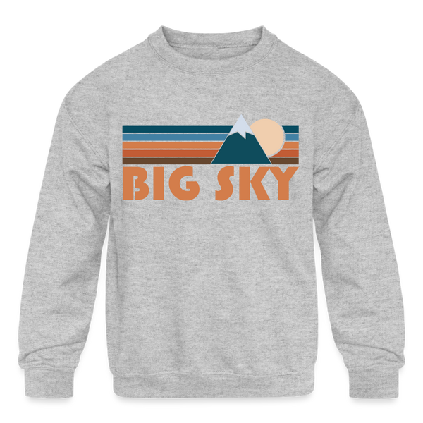 Big Sky, Montana Youth Sweatshirt - Retro Mountain Youth Big Sky Crewneck Sweatshirt - heather gray
