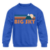 Big Sky, Montana Youth Sweatshirt - Retro Mountain Youth Big Sky Crewneck Sweatshirt - royal blue