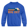 Big Sky, Montana Youth Sweatshirt - Retro Mountain Youth Big Sky Crewneck Sweatshirt - royal blue