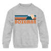 Bozeman, Montana Youth Sweatshirt - Retro Mountain Youth Bozeman Crewneck Sweatshirt - heather gray