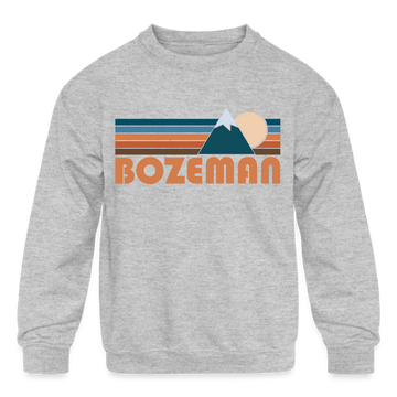 Bozeman, Montana Youth Sweatshirt - Retro Mountain Youth Bozeman Crewneck Sweatshirt - heather gray