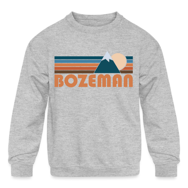 Bozeman, Montana Youth Sweatshirt - Retro Mountain Youth Bozeman Crewneck Sweatshirt - heather gray