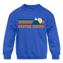 Beaver Creek, Colorado Youth Sweatshirt - Retro Mountain Youth Beaver Creek Crewneck Sweatshirt - royal blue