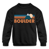 Boulder, Colorado Youth Sweatshirt - Retro Mountain Youth Boulder Crewneck Sweatshirt - black