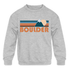 Boulder, Colorado Youth Sweatshirt - Retro Mountain Youth Boulder Crewneck Sweatshirt - heather gray