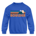 Boulder, Colorado Youth Sweatshirt - Retro Mountain Youth Boulder Crewneck Sweatshirt - royal blue