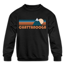 Chattanooga, Tennessee Youth Sweatshirt - Retro Mountain Youth Chattanooga Crewneck Sweatshirt - black