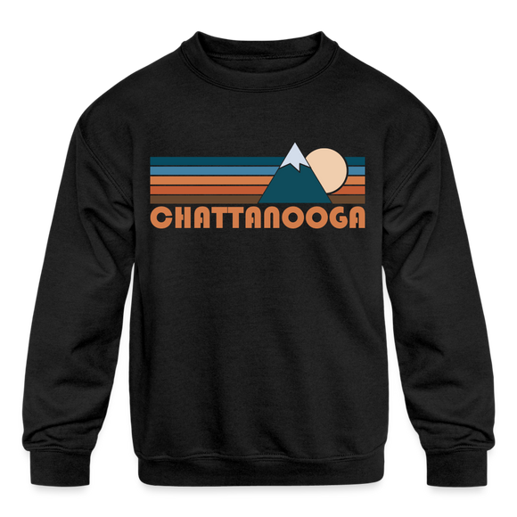 Chattanooga, Tennessee Youth Sweatshirt - Retro Mountain Youth Chattanooga Crewneck Sweatshirt - black