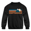 Chattanooga, Tennessee Youth Sweatshirt - Retro Mountain Youth Chattanooga Crewneck Sweatshirt - black