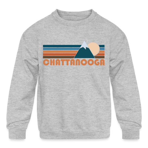 Chattanooga, Tennessee Youth Sweatshirt - Retro Mountain Youth Chattanooga Crewneck Sweatshirt - heather gray