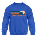 Chattanooga, Tennessee Youth Sweatshirt - Retro Mountain Youth Chattanooga Crewneck Sweatshirt - royal blue
