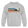 Crested Butte, Colorado Youth Sweatshirt - Retro Mountain Youth Crested Butte Crewneck Sweatshirt - heather gray