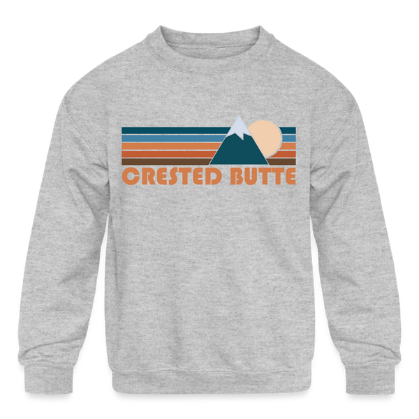 Crested Butte, Colorado Youth Sweatshirt - Retro Mountain Youth Crested Butte Crewneck Sweatshirt - heather gray