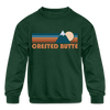Crested Butte, Colorado Youth Sweatshirt - Retro Mountain Youth Crested Butte Crewneck Sweatshirt - forest green