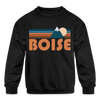Boise, Idaho Youth Sweatshirt - Retro Mountain Youth Boise Crewneck Sweatshirt - black
