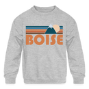 Boise, Idaho Youth Sweatshirt - Retro Mountain Youth Boise Crewneck Sweatshirt - heather gray