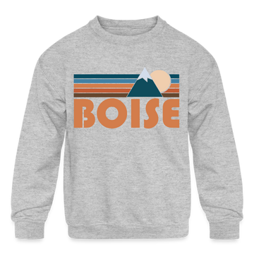 Boise, Idaho Youth Sweatshirt - Retro Mountain Youth Boise Crewneck Sweatshirt - heather gray