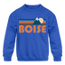 Boise, Idaho Youth Sweatshirt - Retro Mountain Youth Boise Crewneck Sweatshirt - royal blue