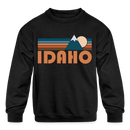 Idaho Youth Sweatshirt - Retro Mountain Youth Idaho Crewneck Sweatshirt - black