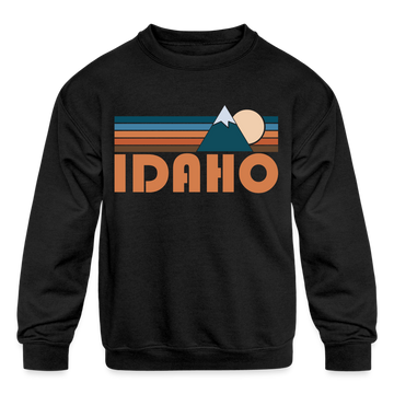 Idaho Youth Sweatshirt - Retro Mountain Youth Idaho Crewneck Sweatshirt - black