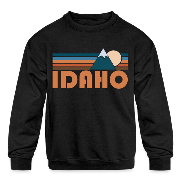 Idaho Youth Sweatshirt - Retro Mountain Youth Idaho Crewneck Sweatshirt - black