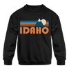 Idaho Youth Sweatshirt - Retro Mountain Youth Idaho Crewneck Sweatshirt - black