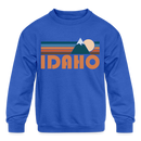 Idaho Youth Sweatshirt - Retro Mountain Youth Idaho Crewneck Sweatshirt - royal blue