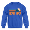 Idaho Youth Sweatshirt - Retro Mountain Youth Idaho Crewneck Sweatshirt - royal blue