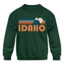 Idaho Youth Sweatshirt - Retro Mountain Youth Idaho Crewneck Sweatshirt - forest green