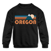 Oregon Youth Sweatshirt - Retro Mountain Youth Oregon Crewneck Sweatshirt - black
