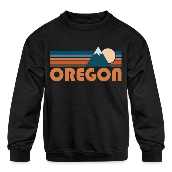 Oregon Youth Sweatshirt - Retro Mountain Youth Oregon Crewneck Sweatshirt - black