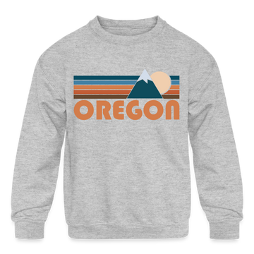 Oregon Youth Sweatshirt - Retro Mountain Youth Oregon Crewneck Sweatshirt - heather gray