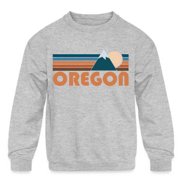 Oregon Youth Sweatshirt - Retro Mountain Youth Oregon Crewneck Sweatshirt - heather gray
