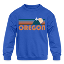 Oregon Youth Sweatshirt - Retro Mountain Youth Oregon Crewneck Sweatshirt - royal blue
