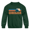Oregon Youth Sweatshirt - Retro Mountain Youth Oregon Crewneck Sweatshirt - forest green