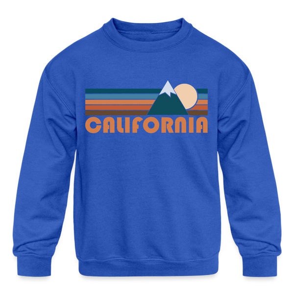 California Youth Sweatshirt - Retro Mountain Youth California Crewneck Sweatshirt - royal blue