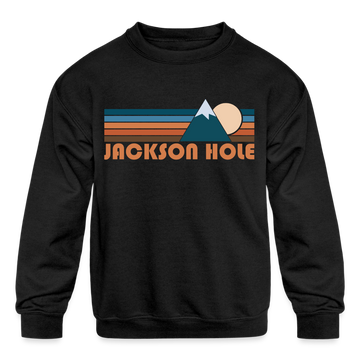 Jackson Hole, Wyoming Youth Sweatshirt - Retro Mountain Youth Jackson Hole Crewneck Sweatshirt - black