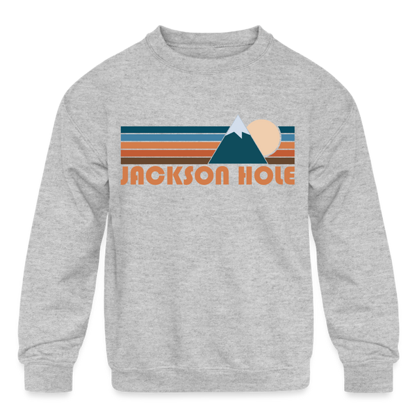 Jackson Hole, Wyoming Youth Sweatshirt - Retro Mountain Youth Jackson Hole Crewneck Sweatshirt - heather gray