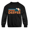 Denver, Colorado Youth Sweatshirt - Retro Mountain Youth Denver Crewneck Sweatshirt - black